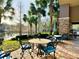 Outdoor patio with lake views, comfortable seating, and shade for a relaxing experience at 4110 Huntingdale Ct, Wesley Chapel, FL 33543