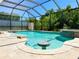 Gorgeous screened-in pool with a sun shelf and swim-up table provides a relaxing atmosphere at 4110 Huntingdale Ct, Wesley Chapel, FL 33543