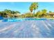 Community swimming pool with palm trees, lounge chairs, and clear blue water on a sunny day at 4110 Huntingdale Ct, Wesley Chapel, FL 33543