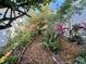 Secluded garden path featuring lush greenery and vibrant tropical plants at 8326 Fantasia Park Way, Riverview, FL 33578