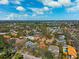 Expansive aerial view of a charming neighborhood with tree-lined streets and a mix of home styles under a bright blue sky at 1370 Brightwaters Ne Blvd, St Petersburg, FL 33704