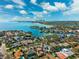 An aerial view showcasing the neighborhood, waterways, and downtown skyline at 1370 Brightwaters Ne Blvd, St Petersburg, FL 33704