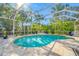 The backyard oasis features a swimming pool, screened in lanai, and mature landscaping at 5501 E Longboat Blvd, Tampa, FL 33615