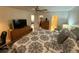 Spacious bedroom view to ensuite bathroom with shower, TV, and dresser at 9337 Zamora Dr, New Port Richey, FL 34655