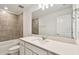 Bathroom with tiled tub, granite vanity, and modern fixtures at 36424 Sespe Creek Ct, Zephyrhills, FL 33540