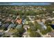 Scenic aerial view of a neighborhood featuring lush greenery, a tranquil lake, and well-maintained homes at 5292 Kernwood Ct, Palm Harbor, FL 34685