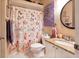 Cozy bathroom featuring decorative shower curtain, vanity and tiled flooring at 102 Brent Cir, Oldsmar, FL 34677