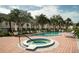 Relaxing community pool and hot tub with surrounding lounge chairs and lush landscaping at 102 Brent Cir, Oldsmar, FL 34677