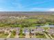 An aerial view showcases homes in a suburban neighborhood backing to a nature preserve and pond at 5045 Ivory Stone Dr, Wimauma, FL 33598