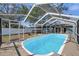 Enclosed pool area with a safety screen, patio, and landscaped surroundings at 4412 W Pearl Ave, Tampa, FL 33611