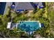 Aerial view of backyard pool with stone deck, pool furniture, a beautiful stone pathway, and lush landscaping at 3005 S Miller Rd, Valrico, FL 33596