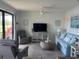 Comfortable living room with a ceiling fan, plush seating, and natural light from large windows at 17520 Gawthrop Dr # 106, Lakewood Ranch, FL 34211