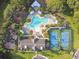 Aerial view of community pool, splashpad, tennis courts, playground, and clubhouse at 19317 Hawk Valley Dr, Tampa, FL 33647