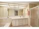 Bright bathroom features a large mirror, a bathtub, and a walk-in shower at 35020 Colony Hills Dr, Zephyrhills, FL 33541