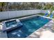 Inviting backyard pool and spa area with a white fence, poolside chairs, and a well-maintained patio at 4604 W Lowell Ave, Tampa, FL 33629