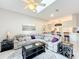Comfortable living room featuring a spacious sectional sofa, modern decor, and seamless transition to the kitchen area at 13252 Norman Cir, Hudson, FL 34669