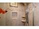 Detailed view of the shower with tile surround, built-in niche and adjustable shower head at 15701 Springmoss Ln, Tampa, FL 33624