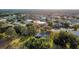 Aerial view of the neighborhood showcasing the homes, lush trees, community lake and golf course at 16311 Colwood Dr, Odessa, FL 33556