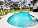 Bright screened-in pool features a jacuzzi, white tile surround, and view of the lush backyard with mature trees at 16311 Colwood Dr, Odessa, FL 33556