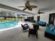Inviting screened patio with a refreshing pool, comfortable seating, and ceiling fans for outdoor enjoyment at 16311 Colwood Dr, Odessa, FL 33556