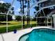 Inviting pool with a screened enclosure, overlooking the lush green landscape at 16311 Colwood Dr, Odessa, FL 33556