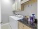 Organized laundry room featuring a washer, dryer, and overhead cabinets for storage at 650 Saxony Blvd, St Petersburg, FL 33716