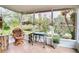 Covered patio with views of a pond surrounded by lush greenery at 29523 Waggle Dr, San Antonio, FL 33576