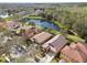 Aerial view of homes with a scenic pond and lush green surroundings at 20312 Heritage Point Dr, Tampa, FL 33647