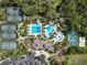 An aerial view of the community's amenities: pools, tennis courts, a basketball court, and landscaping at 4446 Wildstar Cir, Wesley Chapel, FL 33544