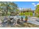 Backyard view with a beautiful pool, outdoor seating, and lush greenery, perfect for relaxation and entertainment at 5010 W Dickens Ave, Tampa, FL 33629