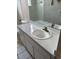 Bright bathroom features a vanity with countertop and sink with chrome faucet at 13024 Prestwick Dr, Riverview, FL 33579