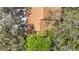 A birds-eye view of the roof amongst the greenery and shade of the surrounding mature trees at 2606 Oak Cir, Tarpon Springs, FL 34689