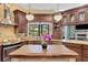 Custom kitchen features wood cabinets, granite countertops, stainless steel appliances, and a butcher block island at 11209 Bloomington Dr, Tampa, FL 33635
