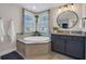Stylish bathroom with a soaking tub, vanity, and modern fixtures at 12515 Horseshoe Bend Dr, Lithia, FL 33547