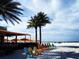 Vibrant Adirondack chairs arranged on a white sandy beach beneath palm trees at 1282 Palm St, Clearwater, FL 33755