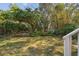Lush backyard featuring mature trees, green grass and wooden deck at 2508 W Shell Point Rd, Tampa, FL 33611