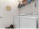 Modern laundry room with updated washer and dryer and wire shelving for storage at 2717 Via Cipriani # 620A, Clearwater, FL 33764