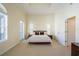 Large bedroom featuring tray ceilings, neutral carpet, and many windows at 3410 Sondrio Cir, Tampa, FL 33611