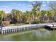 Waterfront backyard featuring lush tropical landscaping, concrete seawall, and dock on a sunny day at 4811 Paradise S Way, St Petersburg, FL 33705