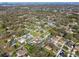 Expansive aerial view of a neighborhood showcasing homes, green spaces, and mature trees under a clear blue sky at 7605 35Th S Ave, Tampa, FL 33619