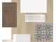 Selection of interior design materials showcasing wood floor, tile, and cabinet samples at 28784 Rambutan Dr, Wesley Chapel, FL 33543