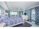 Bedroom offers a view of the water, light blue walls, and a patterned duvet at 5130 Brittany S Dr # 201, St Petersburg, FL 33715