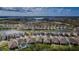 A picturesque aerial view showcases a lakefront community with modern homes, serene lakes, and inviting green spaces at 7580 Pool Compass Loop, Wesley Chapel, FL 33545