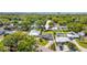Aerial view of charming single-story home with a well-manicured lawn and mature trees in a quiet neighborhood at 2016 Culberson Ave, Dunedin, FL 34698
