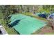 Aerial view of a well-maintained tennis court surrounded by trees and greenery at 31841 Larkenheath Dr, Wesley Chapel, FL 33543