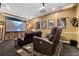 Home theater with tiered seating, projector screen and leather recliners for a luxurious movie experience at 4110 Highland Park Cir, Lutz, FL 33558