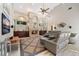 Spacious living room with a stone fireplace, high ceilings, and plush seating area at 4110 Highland Park Cir, Lutz, FL 33558