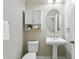 Chic bathroom with a pedestal sink, white fixtures, and fresh decor, maximizing space and functionality at 12326 Terracina Chase Ct, Tampa, FL 33625