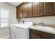 Well-equipped laundry room with modern washer, dryer, and cabinetry, offering convenience and storage space at 12326 Terracina Chase Ct, Tampa, FL 33625