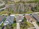 Bird's eye view highlighting the property's position within a quiet neighborhood with tree-lined streets at 5913 Lawrin Ct, Wesley Chapel, FL 33544